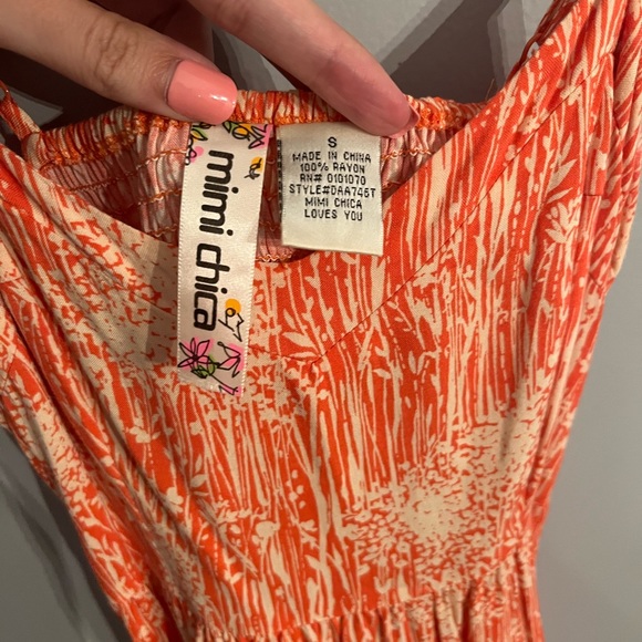 Nordstrom Brand Mimi Chica Hi-Low Orange Patterned Spaghetti Strap Dress - Picture 4 of 5